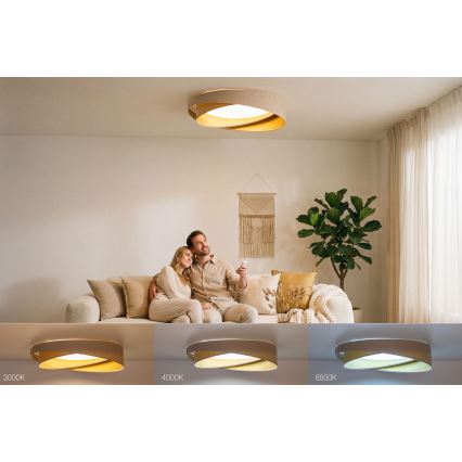 Ściemnialna oprawa sufitowa LED SMART GALAXY MODERN LED/24W/230V 3000-6500K śr. 55 cm beżowa/złota + zdalne sterowanie