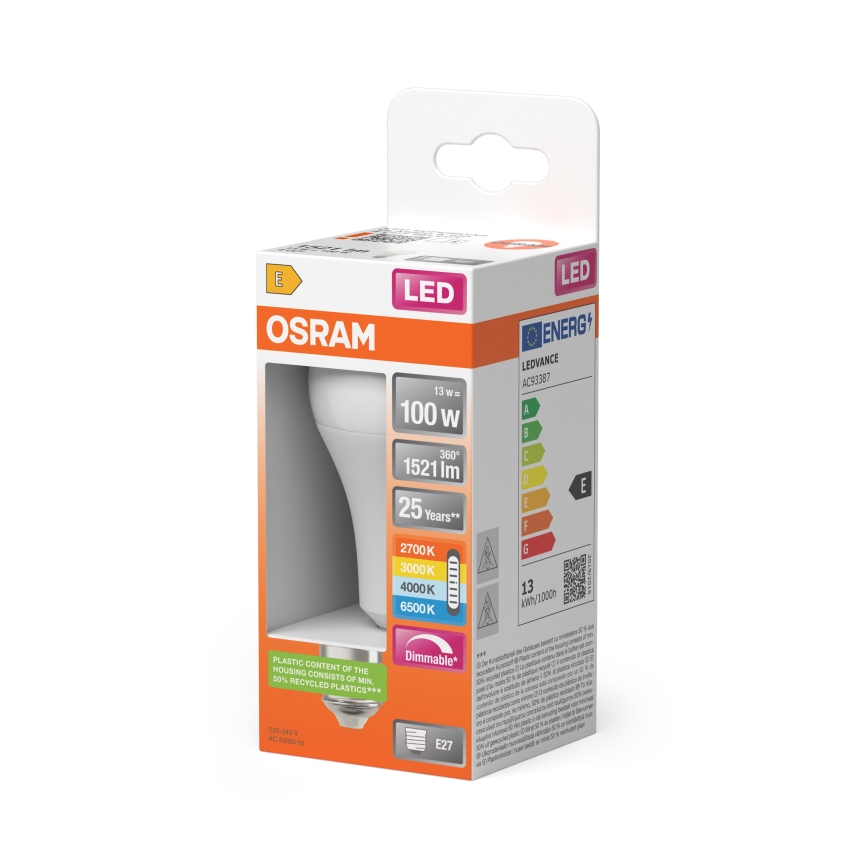 Ściemnialna żarówka LED CLASSIC A60 E27/13W/230V 2700/3000/4000/6500K - Osram