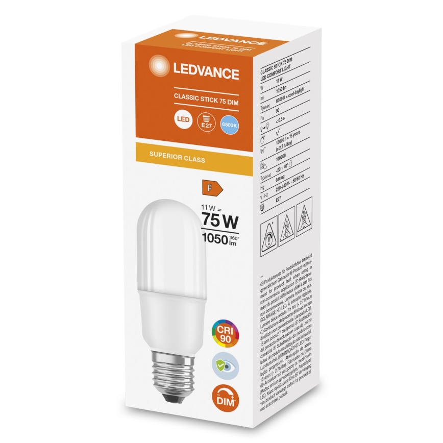 Ściemnialna żarówka LED E27/11W/230V 6500K CRI 90 - Ledvance