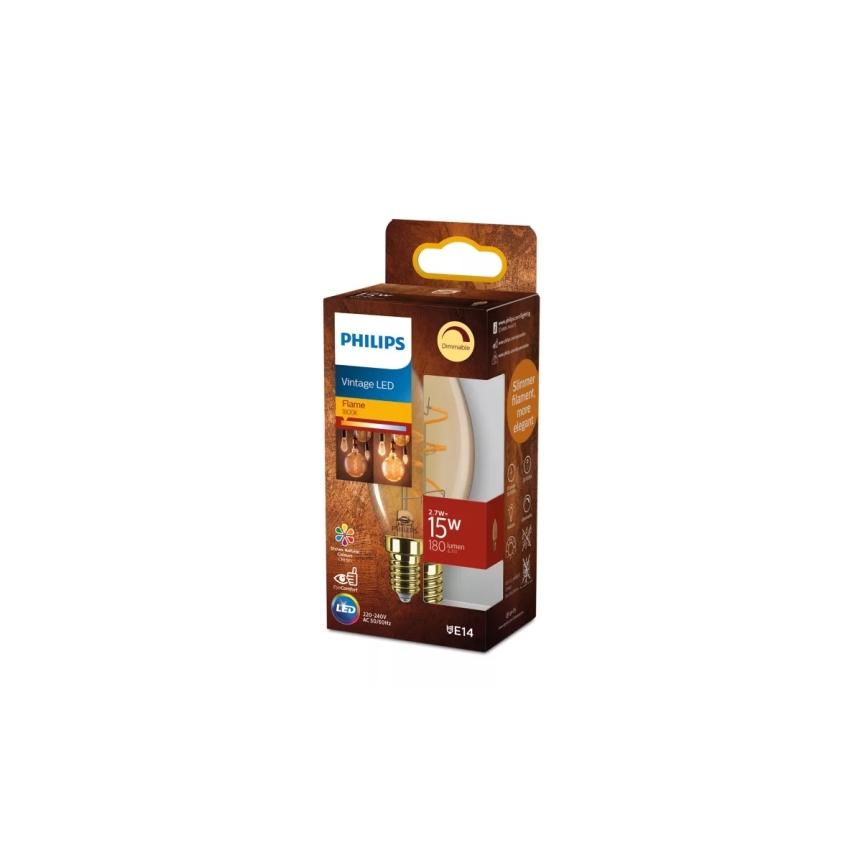 Ściemnialna żarówka LED VINTAGE Philips B35 E14/2,7W/230V 1800K CRI 90