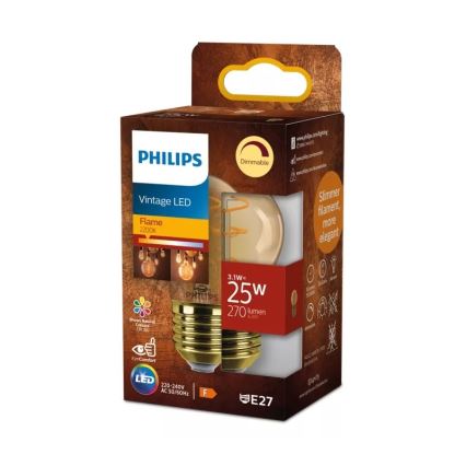 Ściemnialna żarówka LED VINTAGE Philips P45 E27/3,1W/230V 2200K CRI 90