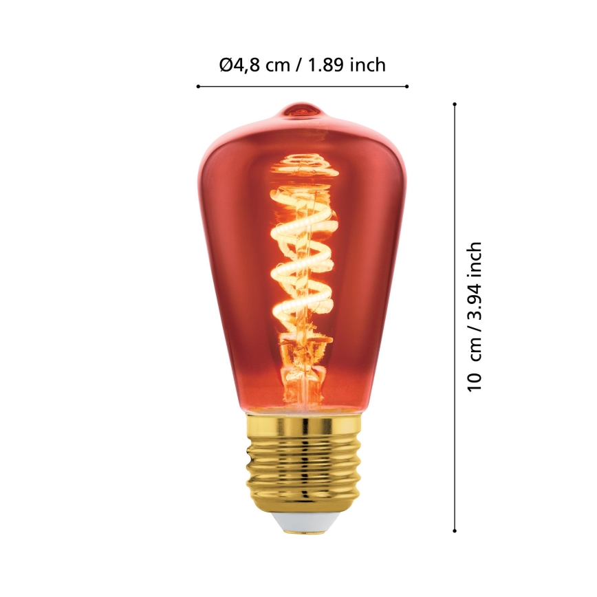 Ściemnialna żarówka LED VINTAGE ST48 E27/4W/230V 2000K czerwona - Eglo 110199
