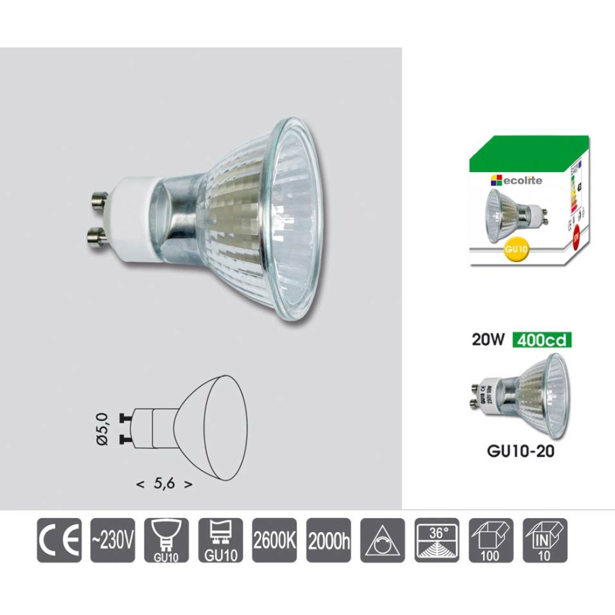 Ściemnialna żarówka przemysłowa GU10/20W/230V 2600K - Ecolite