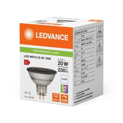 LED Ściemnialna żarówka reflektorowa MR16 GU5,3/3,4W/12V 4000K 36° CRI 90 - Ledvance