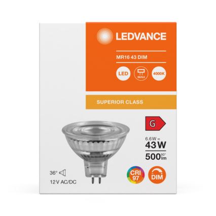 LED ściemnialna żarówka reflektorowa MR16 GU5,3/6,6W/12V 4000K 36° CRI 97 - Ledvance