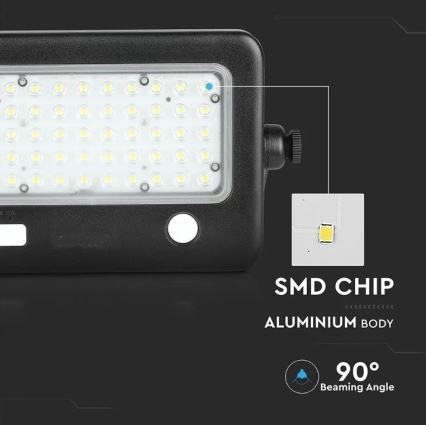 Ściemnialny solarny reflektor LED z czujnikiem LED/10W/3,7V 4000K IP65 7200 mAh + port USB