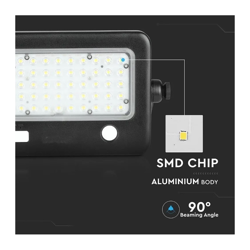 Ściemnialny solarny reflektor LED z czujnikiem LED/10W/3,7V 4000K IP65 7200 mAh + port USB