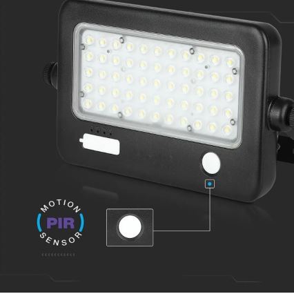 Ściemnialny solarny reflektor LED z czujnikiem LED/10W/3,7V 4000K IP65 7200 mAh + port USB