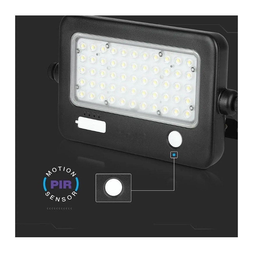 Ściemnialny solarny reflektor LED z czujnikiem LED/10W/3,7V 4000K IP65 7200 mAh + port USB