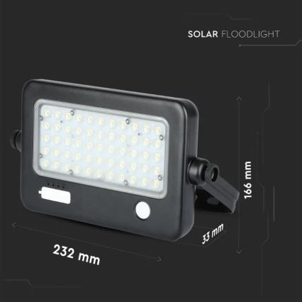 Ściemnialny solarny reflektor LED z czujnikiem LED/10W/3,7V 4000K IP65 7200 mAh + port USB