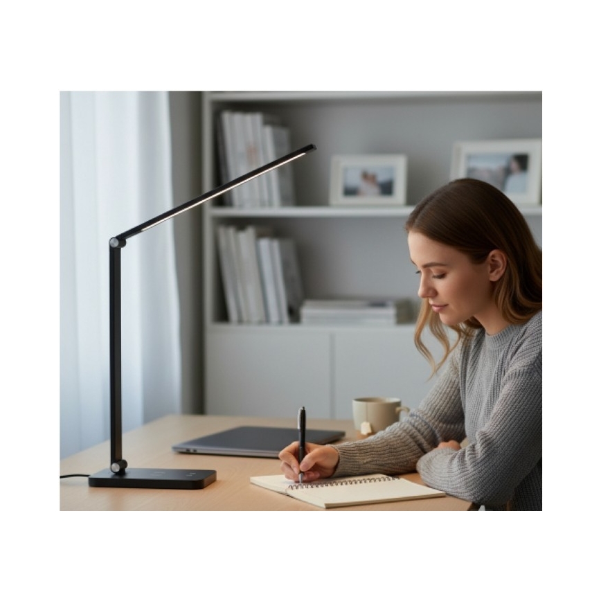 LED Ściemniana lampa biurkowa z bezprzewodowym ładowaniem QI NOBLITE Q LED/7W/230V 3000/4000/6500K czarna