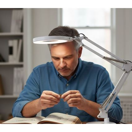Ściemniana lampka biurkowa z lupą 2 w 1 AURIQ LOUPE LED/10W/5V 3000/4000/6500K biała