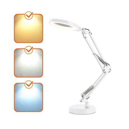 Ściemniana lampka biurkowa z lupą 2 w 1 AURIQ LOUPE LED/10W/5V 3000/4000/6500K biała