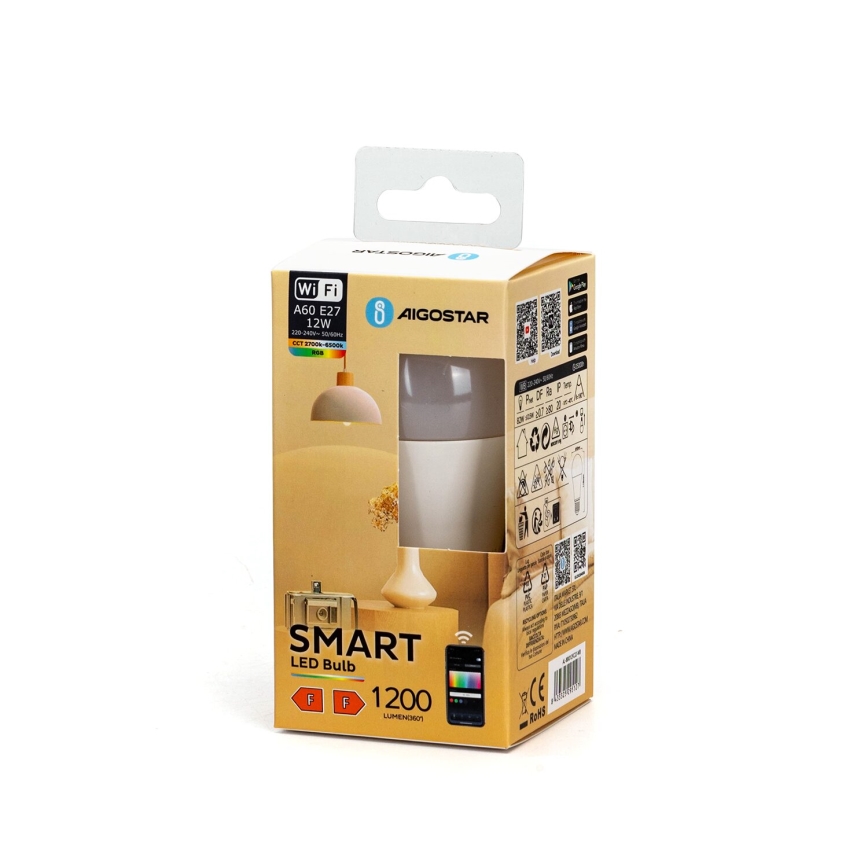 Ściemniana żarówka LED RGBW A60 E27/12W/230V 2700-6500K Wi-Fi - Aigostar