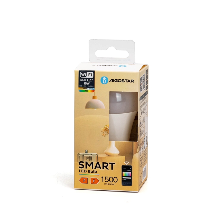 Ściemniana żarówka LED RGBW A60 E27/15W/230V 2700-6500K Wi-Fi - Aigostar