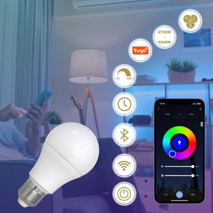 Ściemniana żarówka LED RGBW A60 E27/9W/230V 2700-6500K Wi-Fi Tuya