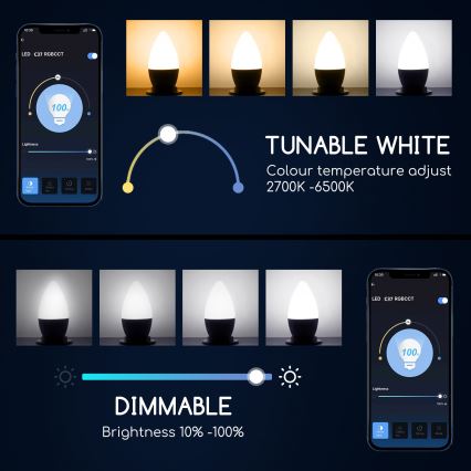 Ściemniana żarówka LED RGBW C37 E27/5W/230V 3000-6500K Wi-Fi - Aigostar