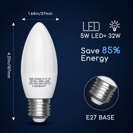 Ściemniana żarówka LED RGBW C37 E27/5W/230V 3000-6500K Wi-Fi - Aigostar