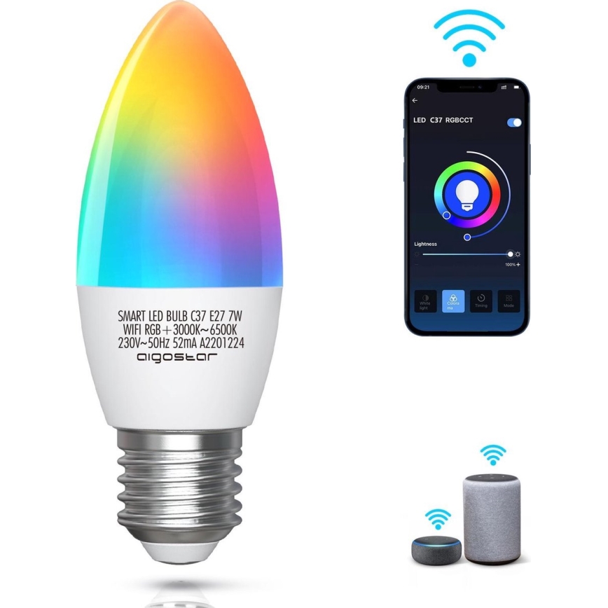 Ściemniana żarówka LED RGBW C37 E27/7W/230V 3000-6500K Wi-Fi - Aigostar
