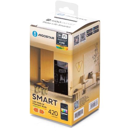 Ściemniana żarówka LED RGBW FILAMENT A60 E27/4,9W/230V 2700K Wi-Fi - Aigostar