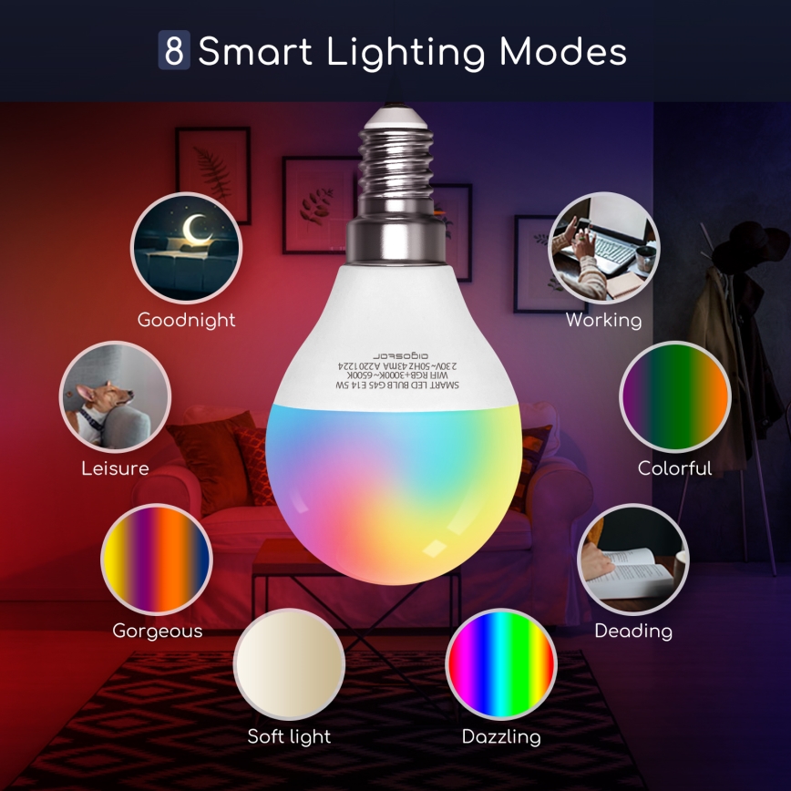 Ściemniana żarówka LED RGBW G45 E14/5W/230V 3000-6500K Wi-Fi - Aigostar