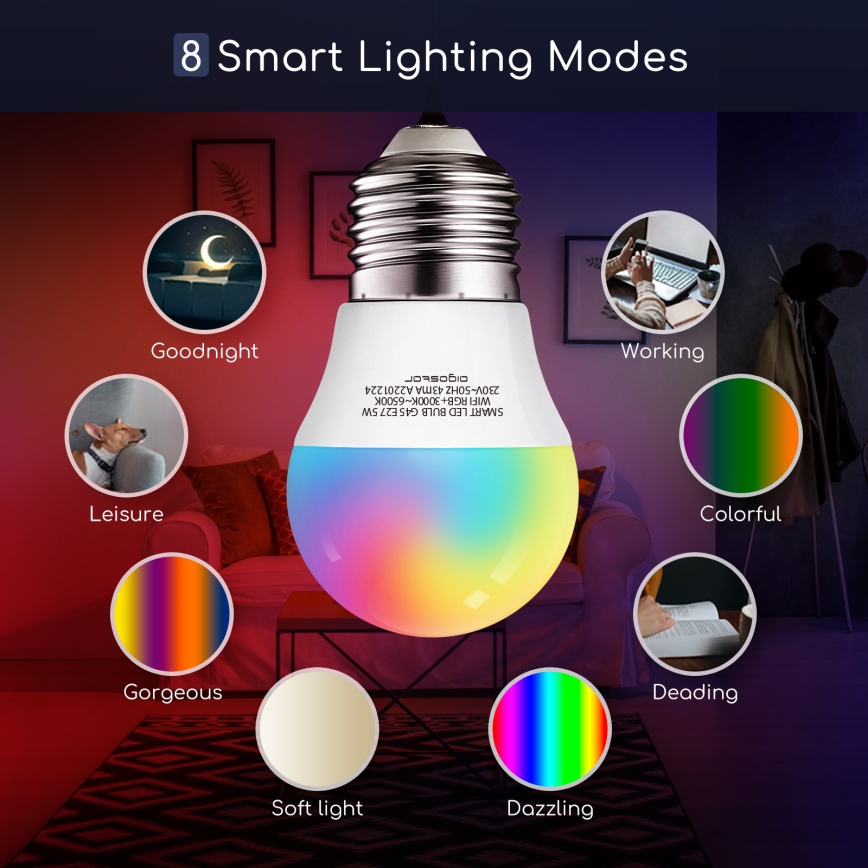 Ściemniana żarówka LED RGBW G45 E27/5W/230V 3000-6500K Wi-Fi - Aigostar