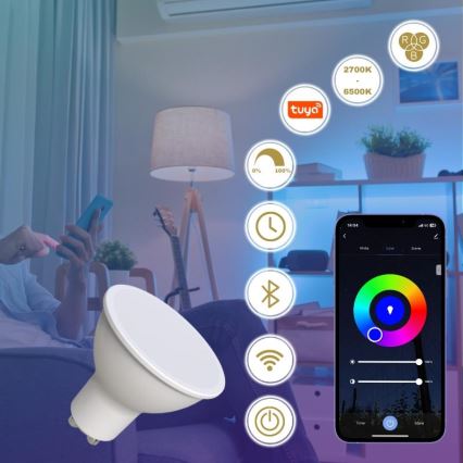 Ściemniana żarówka LED RGBW GU10/4,5W/230V 2700-6500K Wi-Fi Tuya