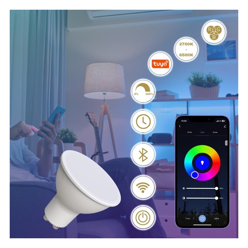 Ściemniana żarówka LED RGBW GU10/4,5W/230V 2700-6500K Wi-Fi Tuya
