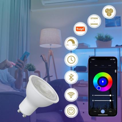 Ściemniana żarówka LED RGBW GU10/4,5W/230V 2700-6500K Wi-Fi Tuya