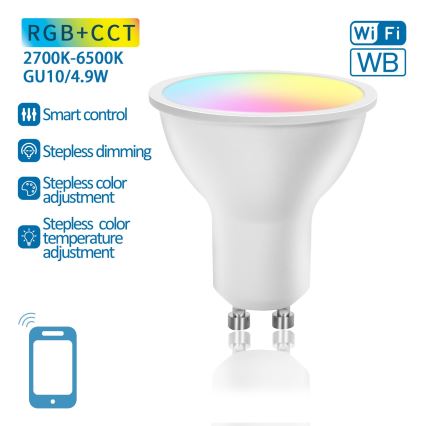 Ściemniana żarówka LED RGBW GU10/4,9W/230V 2700-6500K Wi-Fi - Aigostar