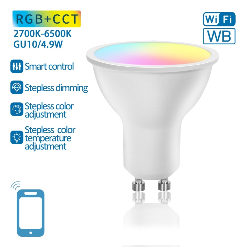 Ściemniana żarówka LED RGBW GU10/4,9W/230V 2700-6500K Wi-Fi - Aigostar