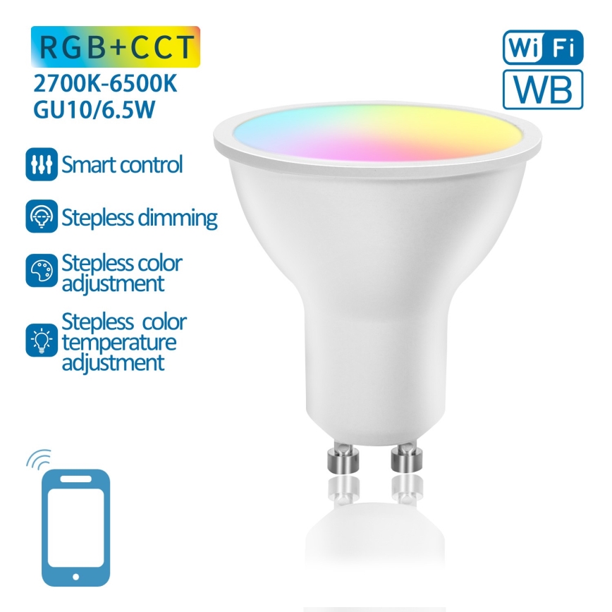Ściemniana żarówka LED RGBW GU10/6,5W/230V 2700-6500K Wi-Fi - Aigostar