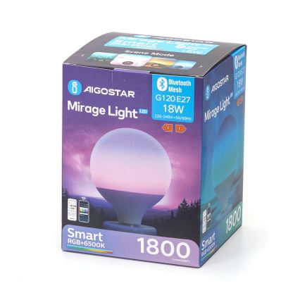 Ściemniana żarówka LED RGBW MESH G120 E27/18W/230V 6500K + pilot zdalnego sterowania - Aigostar