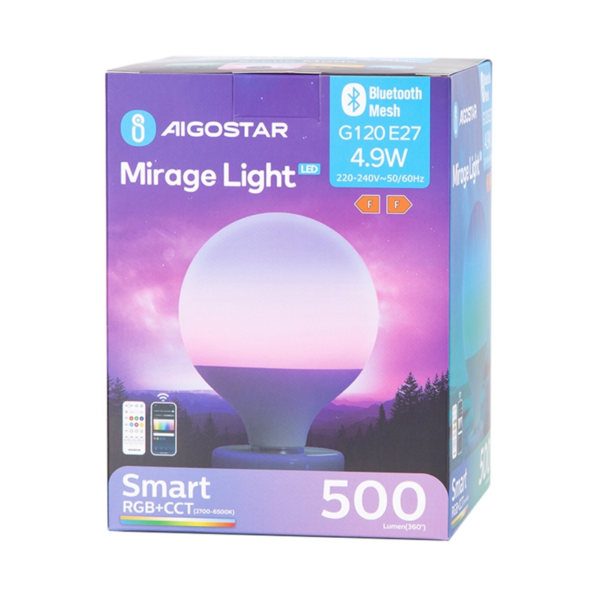 Ściemniana żarówka LED RGBW MESH G120 E27/4,9W/230V 2700-6500K + pilot zdalnego sterowania - Aigostar