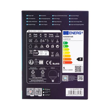 Ściemniana żarówka LED RGBW MESH G120 E27/4,9W/230V 2700-6500K + pilot zdalnego sterowania - Aigostar