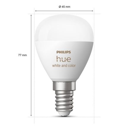 Ściemniana żarówka LED RGBW Philips Hue White And Color Ambiance P45 E14/5,1W/230V 2000-6500K