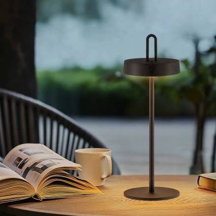 LED ściemnialna zewnętrzna ładowalna dotykowa lampa stołowa SHINE LED/1,5W/3,7V 3000 mAh IP44 czarna