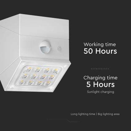 Solarny kinkiet LED z czujnikiem LED/2,5W/3,7V 3000/4000/6000K IP65 1200 mAh biały