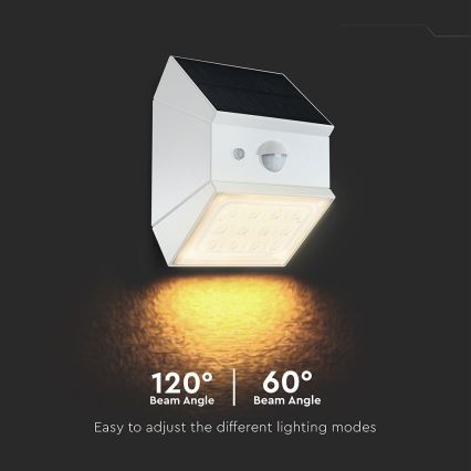 Solarny kinkiet LED z czujnikiem LED/2,5W/3,7V 3000/4000/6000K IP65 1200 mAh biały
