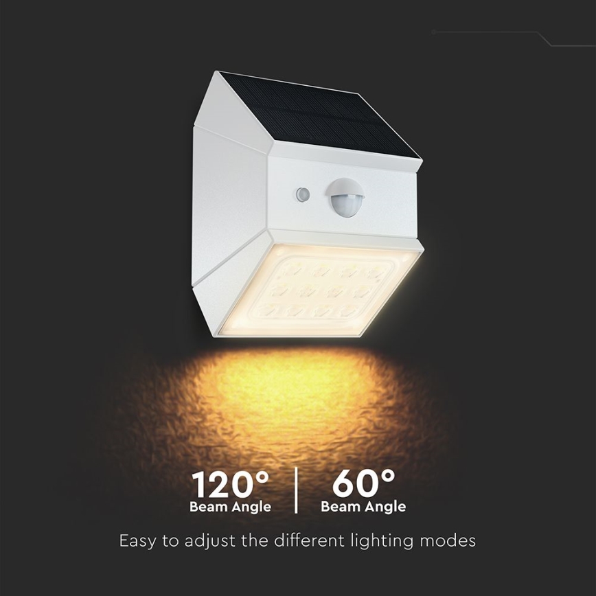 Solarny kinkiet LED z czujnikiem LED/2,5W/3,7V 3000/4000/6000K IP65 1200 mAh biały