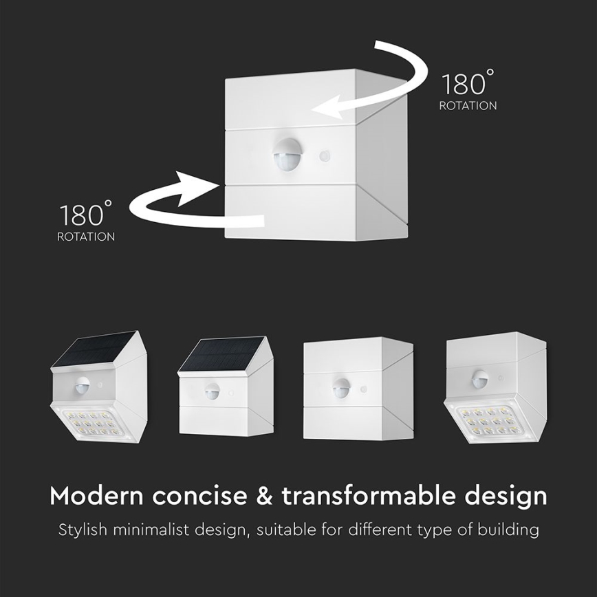 Solarny kinkiet LED z czujnikiem LED/2,5W/3,7V 3000/4000/6000K IP65 1200 mAh biały