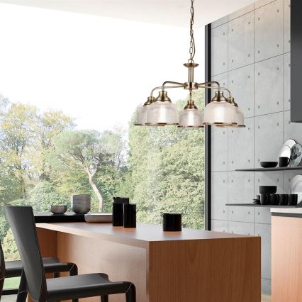 Searchlight - Żyrandol na łańcuchu BISTRO 5xE27/60W/230V mosiądz