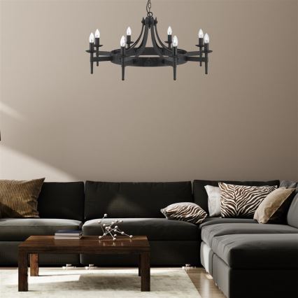 Searchlight - Żyrandol na łańcuchu CARTWHEEL 8xE14/60W/230V czarny