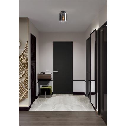 Searchlight - Lampa sufitowa SWEDEN 1xE27/60W/230V, średnica 22 cm, czarna z przydymionym kloszem