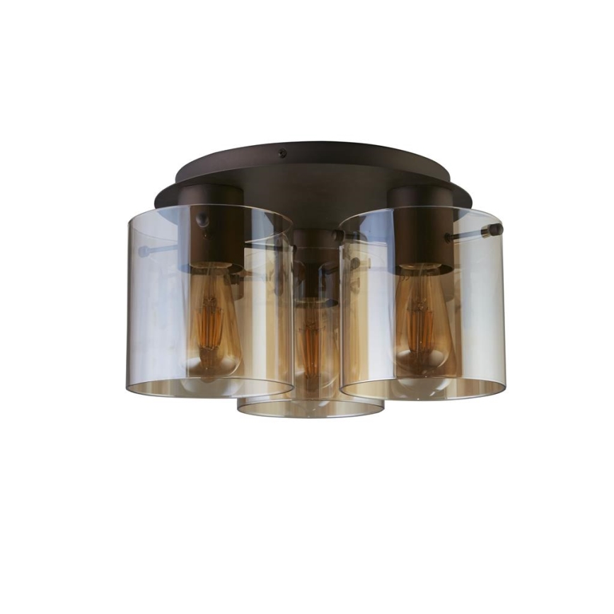 Searchlight - Lampa sufitowa SWEDEN 3xE27/60W/230V Ø 39 cm brązowa/dymna
