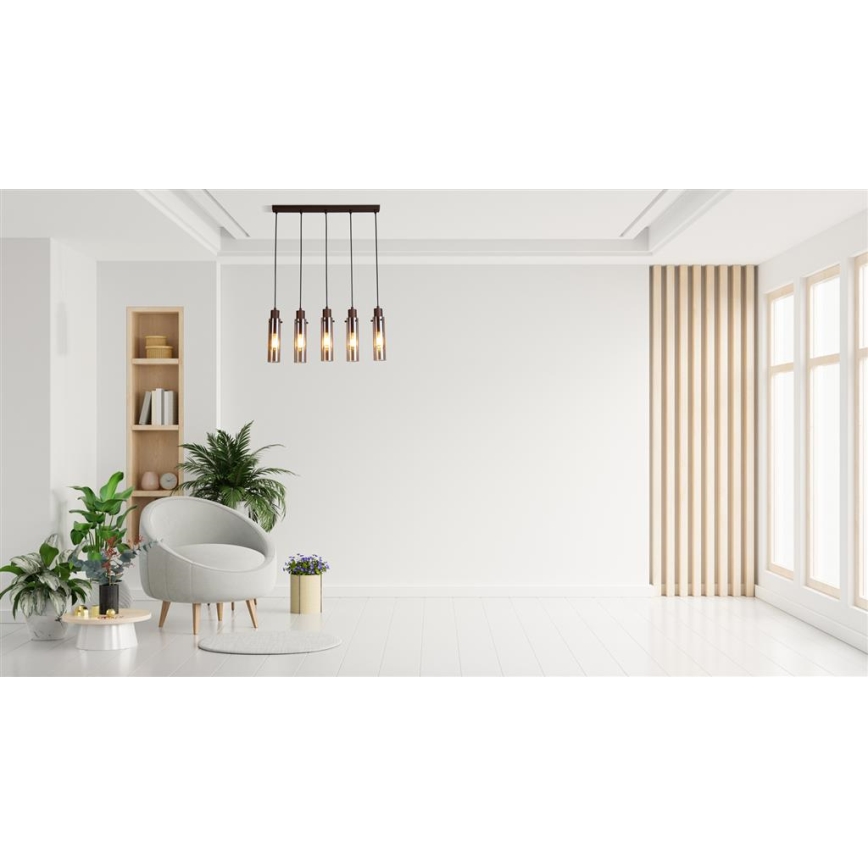 Searchlight - Żyrandol na linkach SWEDEN 5xE27/60W/230V brązowy/przydymiony