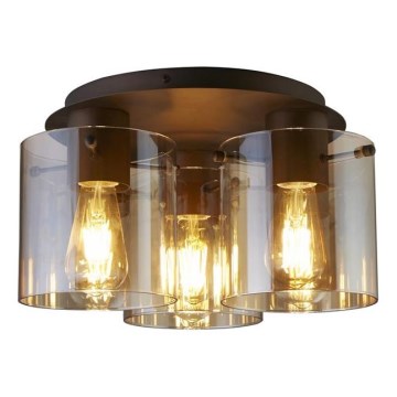 Searchlight - Lampa sufitowa SWEDEN 3xE27/60W/230V Ø 39 cm brązowa/dymna