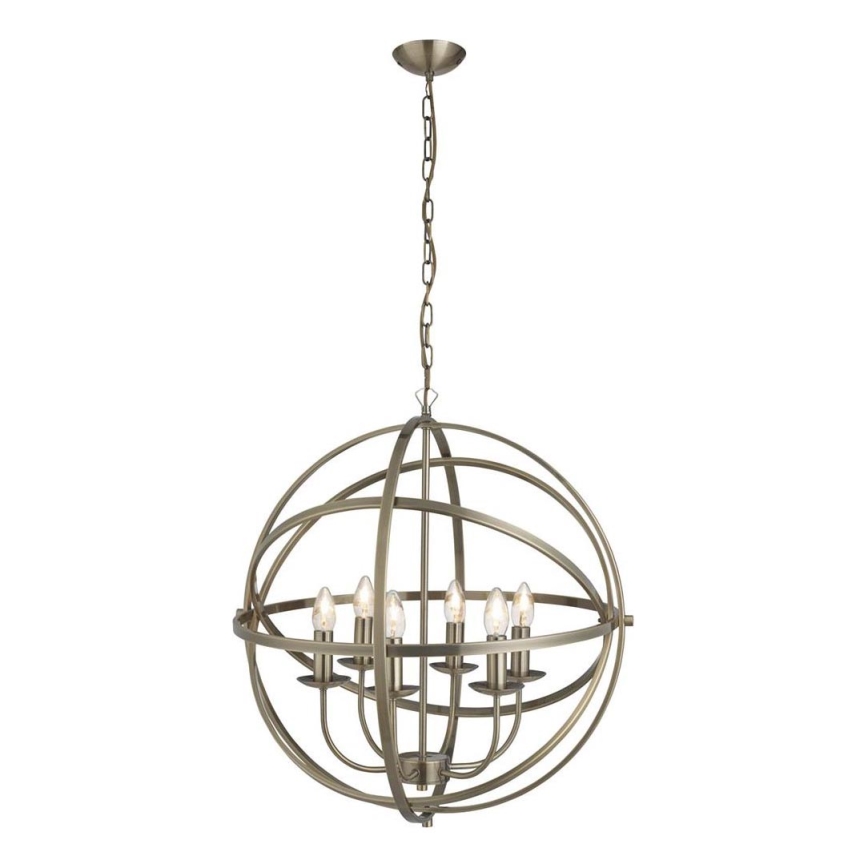 Searchlight - Żyrandol na łańcuchu ORBIT 6xE14/60W/230V mosiądz