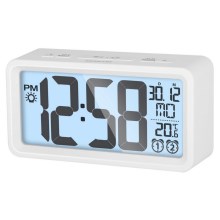 Sencor - Budzik z wyświetlaczem LCD i termometrem 2xAAA biały