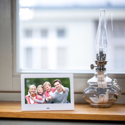 Sencor - Cyfrowa ramka na zdjęcia 7 z głośnikiem 230V biała + pilot zdalnego sterowania